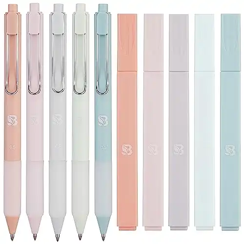 BLIEVE - Aesthetic Highlighters and Gel Pens With Soft Ink And Tip, Bible Highlighters and Pens No Bleed, Dry Fast Easy to Hold, for Bible Journaling Planner Notes School Supplies 10 pack (Pastel)