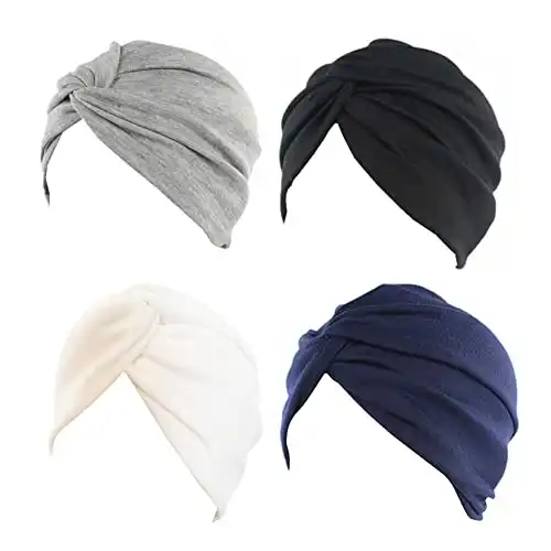 beauty YFJH Chemo Sleep Turban Headwear Scarf Beanie Cap Hat for Cancer Patient Hair Loss (Black Gray White Navy)