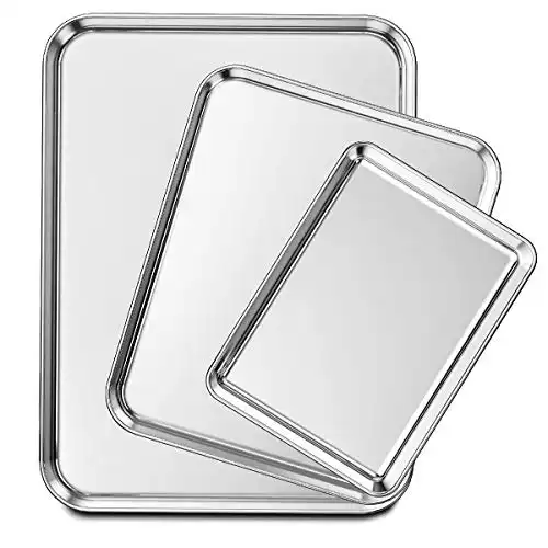 Wildone Baking Sheet Set of 3, Stainless Steel Cookie Sheet Baking Sheet Pan, 9/12/16 Inch, Non Toxic & Heavy Duty & Easy Clean