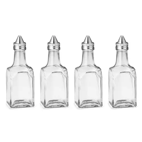 Tezzorio (4 Pack) 6 oz Salad Olive Oil and Vinegar Dispenser, Square Glass Cruet with Stainless Steel Pourer