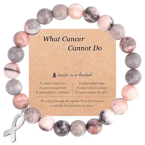 Breast Cancer Awareness Bracelets, Natural Stone Beaded Bracelets,Inspirational Bracelets Gifts for Women Girls Best Friend Sister