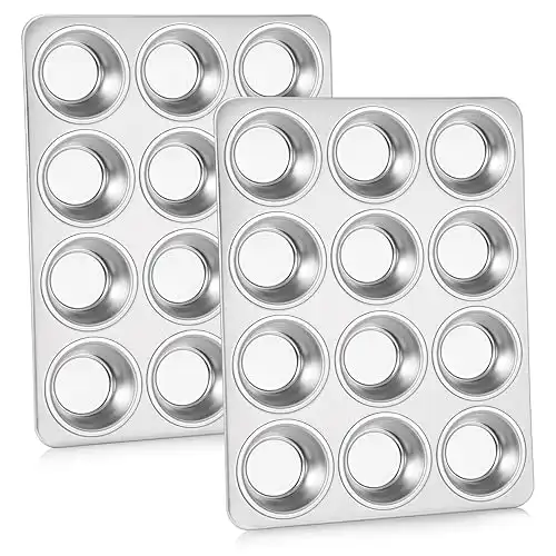 P&P CHEF Muffin Pan Cupcake Baking Pan Set of 2, 12 Cups Muffin Tin Tray, Stainless Steel Muffin Pans for Baking Mini Cake Muffin Tart Quiche, Oven & Dishwasher Safe, Non-toxic & Heavy-dut...