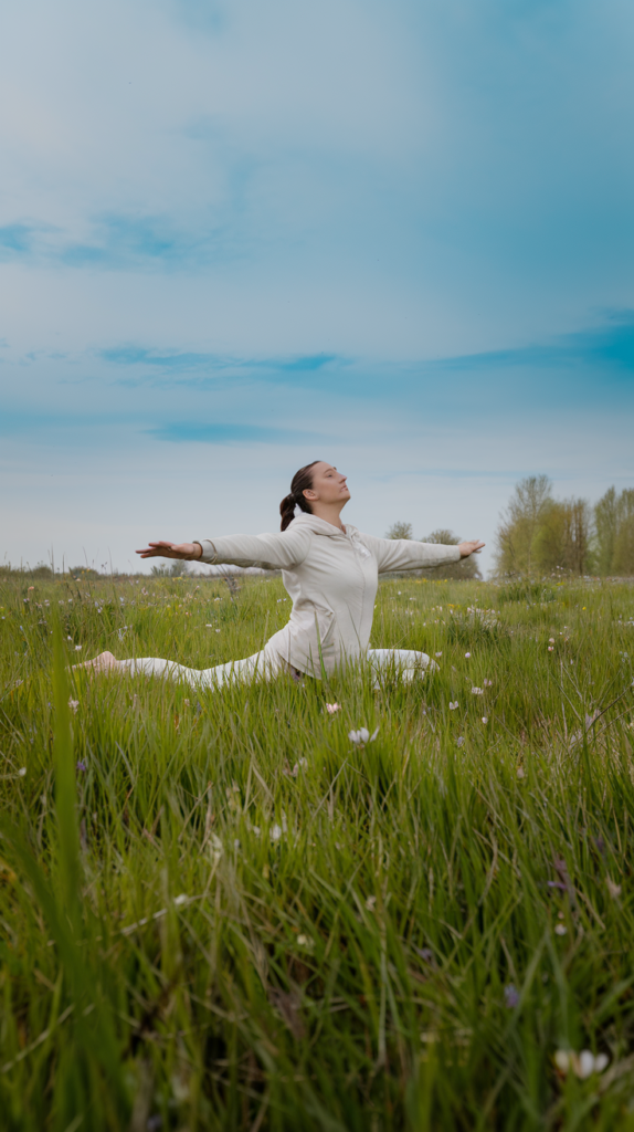 Find Inner Peace with Outdoor Yoga or Tai Chi Gentle tai chi movements in nature on a sunny spring day.